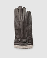 Gants en cuir avec manchette - Marron foncé