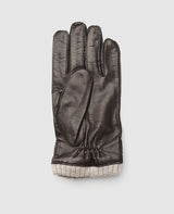 Gants en cuir avec manchette - Marron foncé