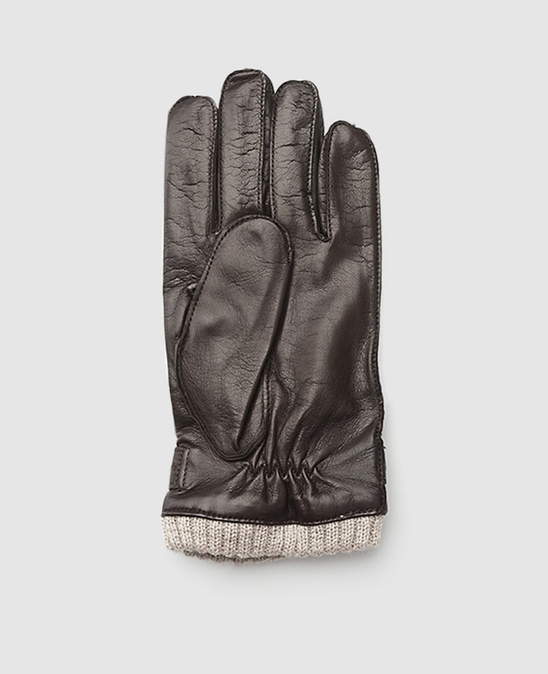 Gants en cuir avec manchette - Marron foncé