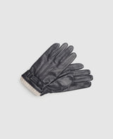 Gants en cuir avec manchette - Bleu foncé