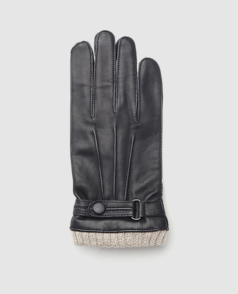 Gants en cuir avec manchette - Bleu foncé