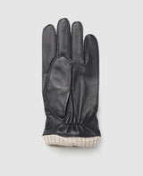 Gants en cuir avec manchette - Bleu foncé