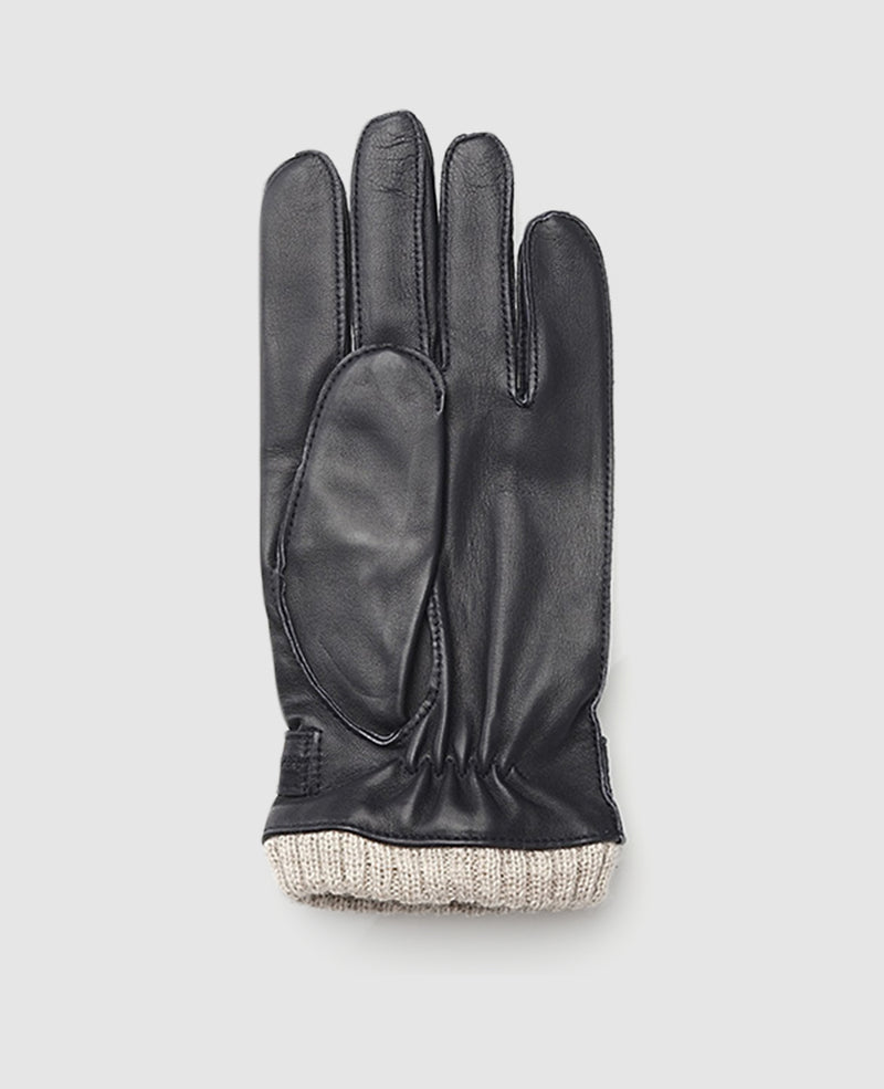 Gants en cuir avec manchette - Bleu foncé