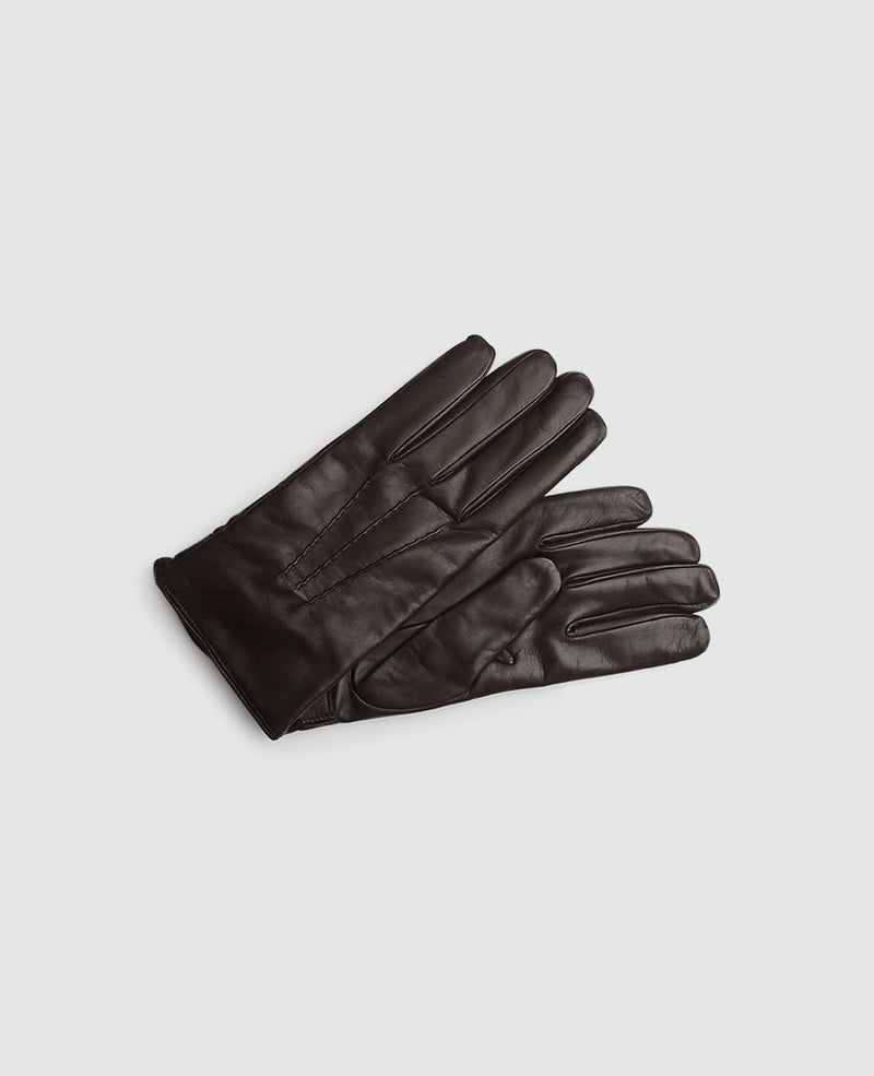 Gants cuir avec couture - Marron foncé