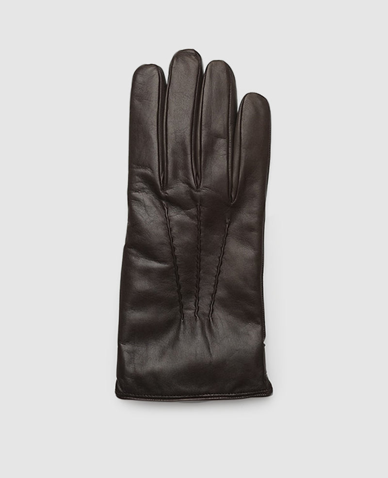 Gants cuir avec couture - Marron foncé