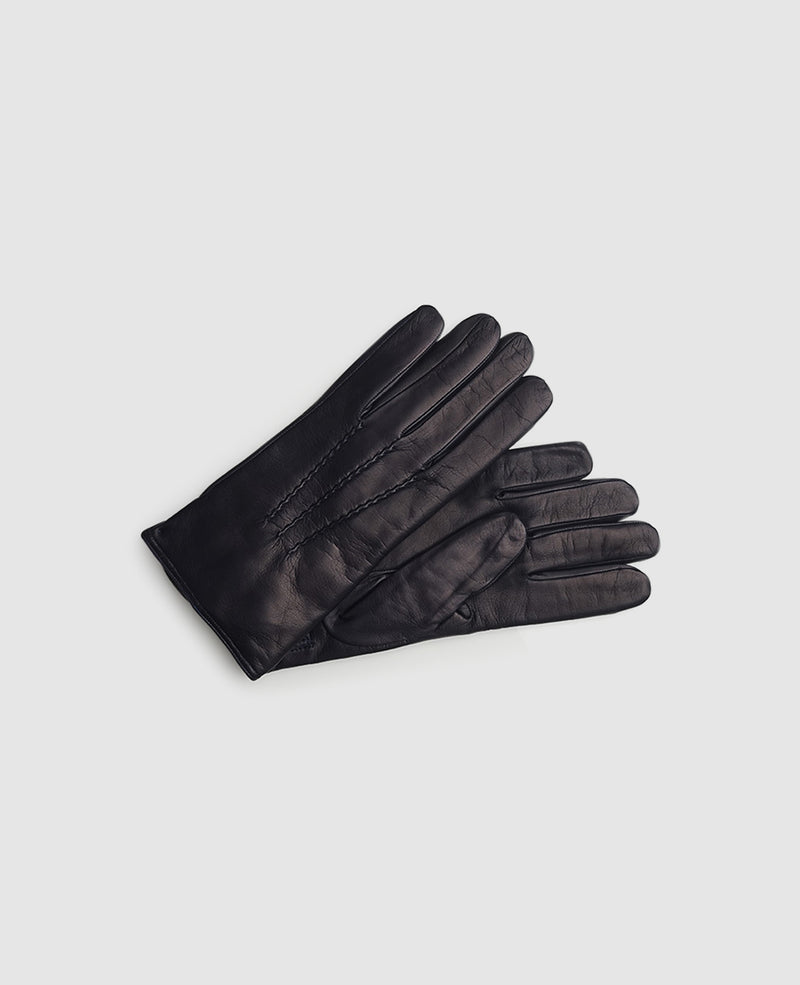 Gants cuir avec couture - Bleu foncé