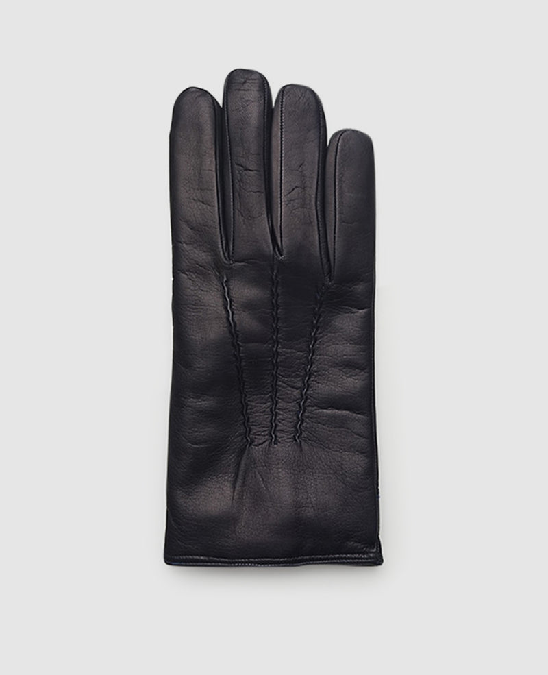 Gants cuir avec couture - Bleu foncé